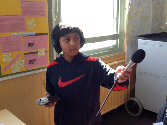 An image of a child recording an oral history