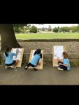 Children drawing outside